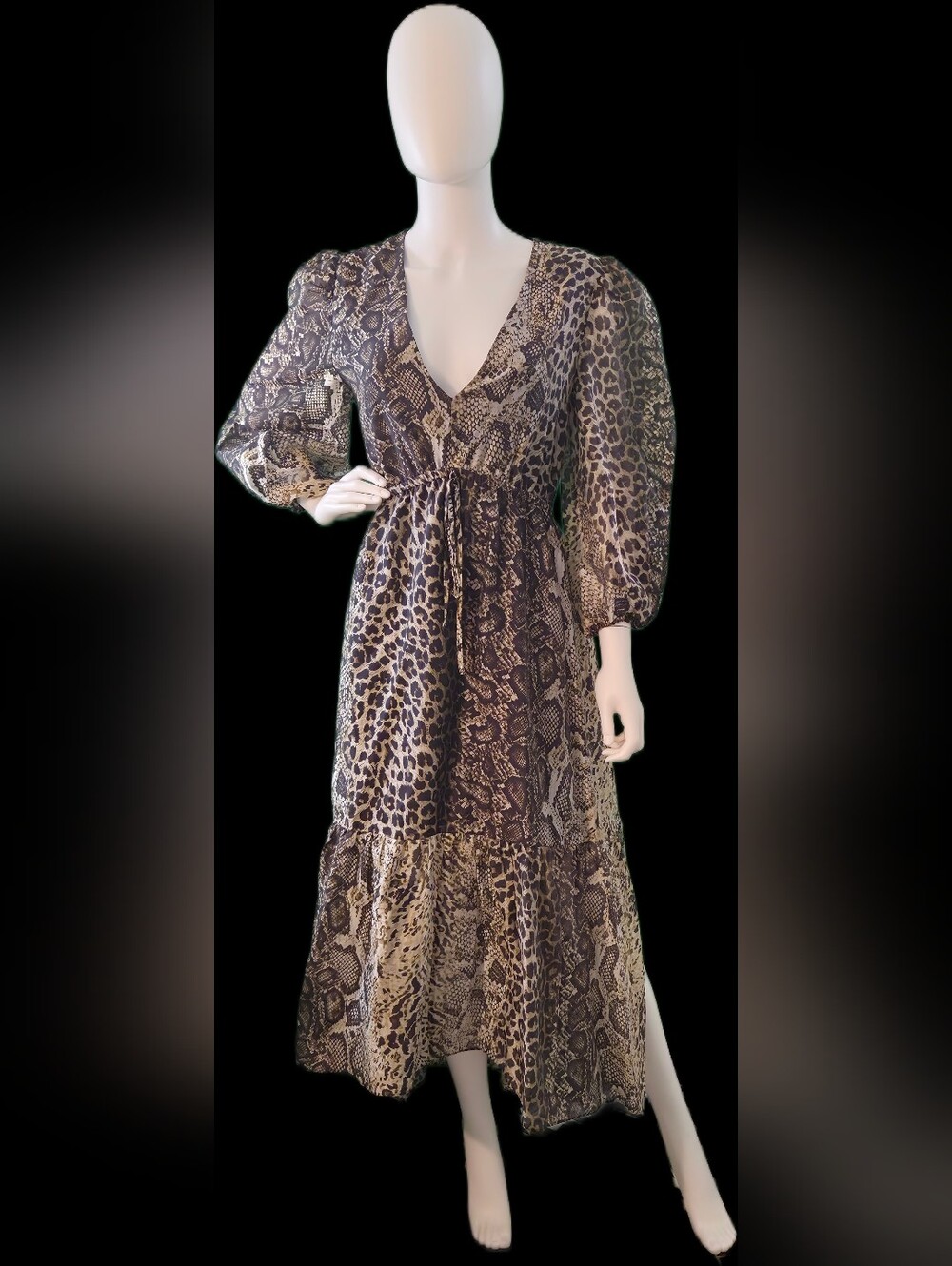 AllSaints Brown Animal-Print V-Neck Maxi Dress